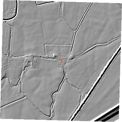 Shaded relief map of the ground around PE202DG, computed from Environment Agency LiDAR. The ground here sits at about 3 m above sea level and falls 9 m across the surrounding 800 m. Surface water reaching this point runs off ground lying to the north-west, 1.2 m higher.