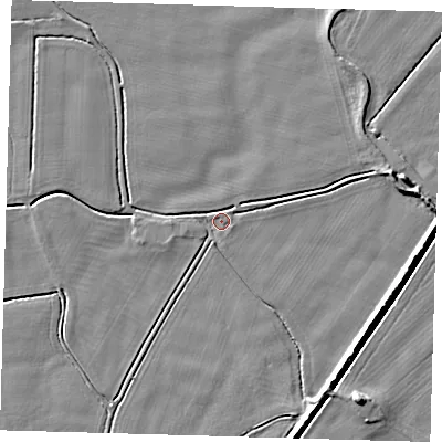 Shaded relief map of the ground around PE202DH, computed from Environment Agency LiDAR. The ground here sits at about 3 m above sea level and falls 7 m across the surrounding 800 m. Surface water reaching this point runs off ground lying to the east-north-east, 4.0 m higher.