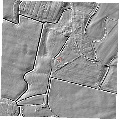 Shaded relief map of the ground around PE202DJ, computed from Environment Agency LiDAR. The ground here sits at about 3 m above sea level and falls 4 m across the surrounding 800 m. Surface water reaching this point runs off ground lying to the east-south-east, 0.9 m higher.