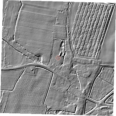 Shaded relief map of the ground around PE202DY, computed from Environment Agency LiDAR. The ground here sits at about 3 m above sea level and falls 4 m across the surrounding 800 m. Surface water reaching this point runs off ground lying to the north-north-east, 2.8 m higher.
