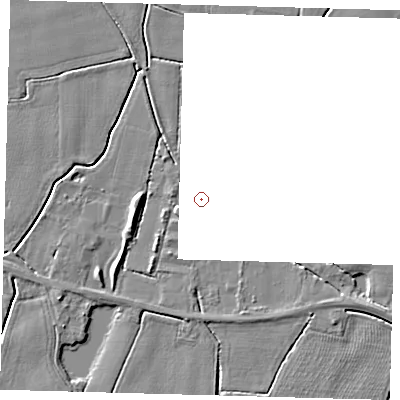 Shaded relief map of the ground around PE202EJ, computed from Environment Agency LiDAR. and falls 4 m across the surrounding 800 m.