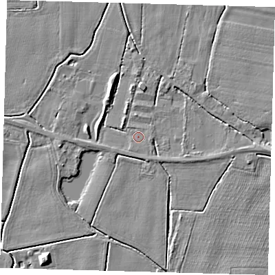 Shaded relief map of the ground around PE202EL, computed from Environment Agency LiDAR. The ground here sits at about 3 m above sea level and falls 5 m across the surrounding 800 m. Surface water reaching this point runs off ground lying to the east-south-east, 0.5 m higher.