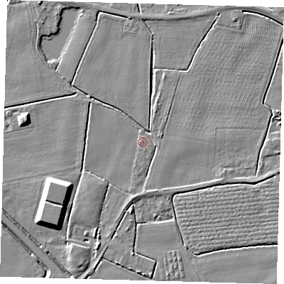Shaded relief map of the ground around PE202EN, computed from Environment Agency LiDAR. The ground here sits at about 3 m above sea level and falls 7 m across the surrounding 800 m. Surface water reaching this point runs off ground lying to the south-south-west, 3.6 m higher.