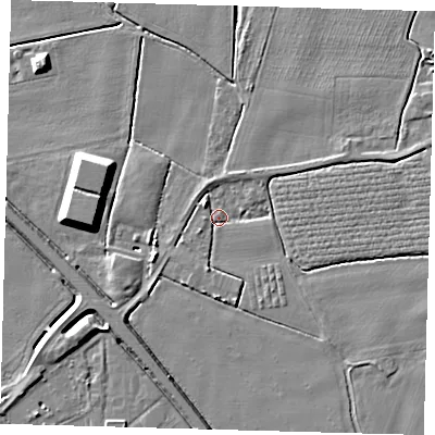 Shaded relief map of the ground around PE202EP, computed from Environment Agency LiDAR. The ground here sits at about 3 m above sea level and falls 7 m across the surrounding 800 m. Surface water reaching this point runs off ground lying to the north-west, 2.8 m higher.