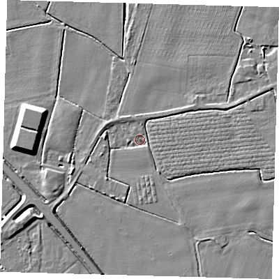 Shaded relief map of the ground around PE202ER, computed from Environment Agency LiDAR. The ground here sits at about 3 m above sea level and falls 7 m across the surrounding 800 m. Surface water reaching this point runs off ground lying to the west, 3.0 m higher.