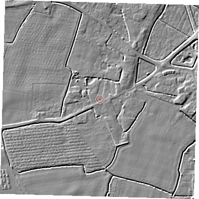Shaded relief map of the ground around PE202ET, computed from Environment Agency LiDAR. The ground here sits at about 3 m above sea level and falls 3 m across the surrounding 800 m. Surface water reaching this point runs off ground lying to the south-south-west, 0.5 m higher.