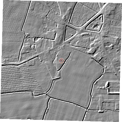 Shaded relief map of the ground around PE202EU, computed from Environment Agency LiDAR. The ground here sits at about 3 m above sea level and falls 6 m across the surrounding 800 m. Surface water reaching this point runs off ground lying to the south-south-west, 2.3 m higher.