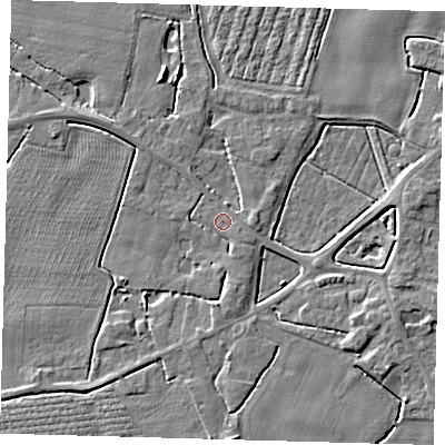 Shaded relief map of the ground around PE202HA, computed from Environment Agency LiDAR. The ground here sits at about 3 m above sea level and falls 4 m across the surrounding 800 m. Surface water reaching this point runs off ground lying to the south-west, 2.4 m higher.