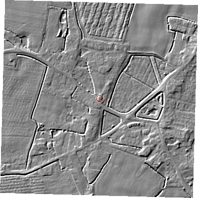 Shaded relief map of the ground around PE202HB, computed from Environment Agency LiDAR. The ground here sits at about 4 m above sea level and falls 4 m across the surrounding 800 m. Surface water reaching this point runs off ground lying to the south, 0.7 m higher.