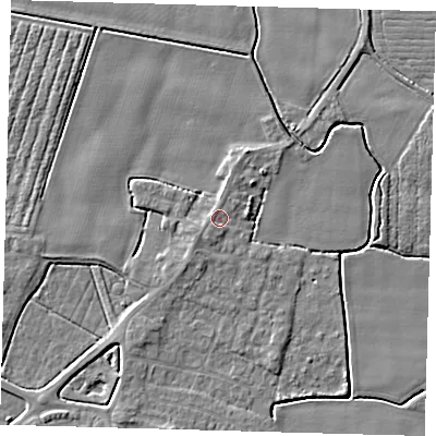 Shaded relief map of the ground around PE202HD, computed from Environment Agency LiDAR. The ground here sits at about 4 m above sea level and falls 4 m across the surrounding 800 m. Surface water reaching this point runs off ground lying to the south-west, 0.9 m higher.