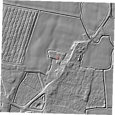 Shaded relief map of the ground around PE202HE, computed from Environment Agency LiDAR. The ground here sits at about 3 m above sea level and falls 4 m across the surrounding 800 m. Surface water reaching this point runs off ground lying to the south-south-east, 3.0 m higher.
