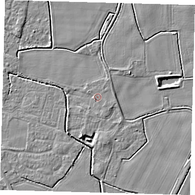 Shaded relief map of the ground around PE202HG, computed from Environment Agency LiDAR. The ground here sits at about 3 m above sea level and falls 4 m across the surrounding 800 m. Surface water reaching this point runs off ground lying to the west, 0.7 m higher.