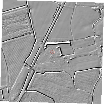 Shaded relief map of the ground around PE202HN, computed from Environment Agency LiDAR. The ground here sits at about 3 m above sea level and falls 7 m across the surrounding 800 m. Surface water reaching this point runs off ground lying to the east, 4.2 m higher.