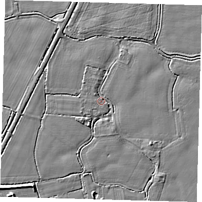 Shaded relief map of the ground around PE202HR, computed from Environment Agency LiDAR. The ground here sits at about 3 m above sea level and falls 6 m across the surrounding 800 m. Surface water reaching this point runs off ground lying to the north-west, 2.0 m higher.