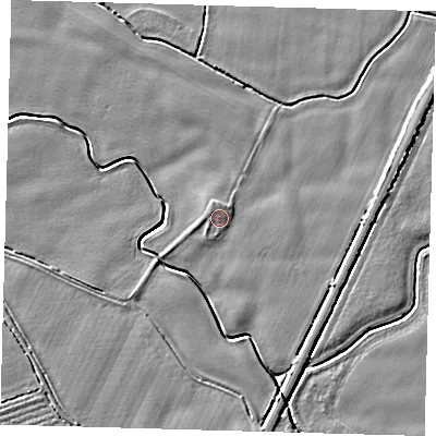 Shaded relief map of the ground around PE202HS, computed from Environment Agency LiDAR. The ground here sits at about 4 m above sea level and falls 4 m across the surrounding 800 m. Surface water reaching this point runs off ground lying to the west-north-west, 1.0 m higher.