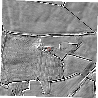 Shaded relief map of the ground around PE202HU, computed from Environment Agency LiDAR. The ground here sits at about 3 m above sea level and falls 4 m across the surrounding 800 m. Surface water reaching this point runs off ground lying to the west-south-west, 2.5 m higher.