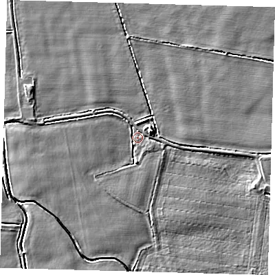 Shaded relief map of the ground around PE202HX, computed from Environment Agency LiDAR. The ground here sits at about 3 m above sea level and falls 5 m across the surrounding 800 m. Surface water reaching this point runs off ground lying to the south-south-west, 1.8 m higher.