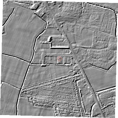Shaded relief map of the ground around PE202JA, computed from Environment Agency LiDAR. The ground here sits at about 3 m above sea level and falls 6 m across the surrounding 800 m. Surface water reaching this point runs off ground lying to the east-north-east, 1.2 m higher.
