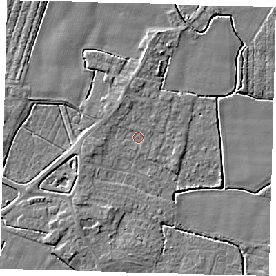 Shaded relief map of the ground around PE202JD, computed from Environment Agency LiDAR. The ground here sits at about 3 m above sea level and falls 4 m across the surrounding 800 m. Surface water reaching this point runs off ground lying to the north, 1.8 m higher.