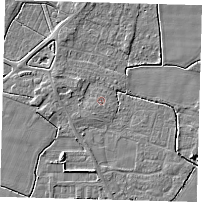 Shaded relief map of the ground around PE202JL, computed from Environment Agency LiDAR. The ground here sits at about 3 m above sea level and falls 6 m across the surrounding 800 m. Surface water reaching this point runs off ground lying to the south, 0.8 m higher.