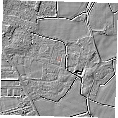 Shaded relief map of the ground around PE202JT, computed from Environment Agency LiDAR. The ground here sits at about 3 m above sea level and falls 5 m across the surrounding 800 m. Surface water reaching this point runs off ground lying to the south-south-east, 1.0 m higher.
