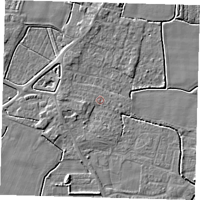Shaded relief map of the ground around PE202LE, computed from Environment Agency LiDAR. The ground here sits at about 3 m above sea level and falls 6 m across the surrounding 800 m. Surface water reaching this point runs off ground lying to the west-south-west, 2.0 m higher.