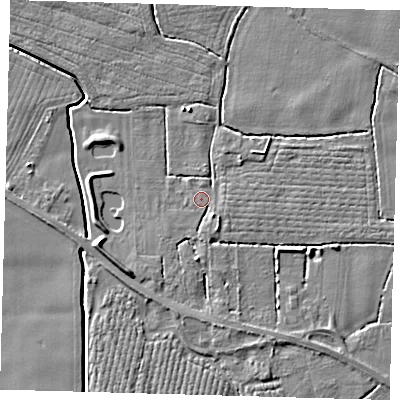 Shaded relief map of the ground around PE202LJ, computed from Environment Agency LiDAR. The ground here sits at about 3 m above sea level and falls 5 m across the surrounding 800 m. Surface water reaching this point runs off ground lying to the south-east, 2.4 m higher.