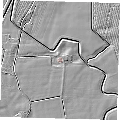 Shaded relief map of the ground around PE202LS, computed from Environment Agency LiDAR. The ground here sits at about 3 m above sea level and falls 4 m across the surrounding 800 m. Surface water reaching this point runs off ground lying to the east, 2.1 m higher.