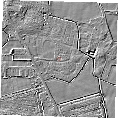 Shaded relief map of the ground around PE202LU, computed from Environment Agency LiDAR. The ground here sits at about 3 m above sea level and falls 7 m across the surrounding 800 m. Surface water reaching this point runs off ground lying to the south-south-east, 0.8 m higher.