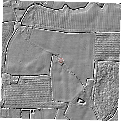 Shaded relief map of the ground around PE202LW, computed from Environment Agency LiDAR. The ground here sits at about 3 m above sea level and falls 4 m across the surrounding 800 m. Surface water reaching this point runs off ground lying to the south-east, 2.3 m higher.