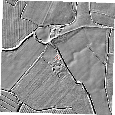 Shaded relief map of the ground around PE202LZ, computed from Environment Agency LiDAR. The ground here sits at about 4 m above sea level and falls 5 m across the surrounding 800 m. Surface water reaching this point runs off ground lying to the east-south-east, 1.6 m higher.