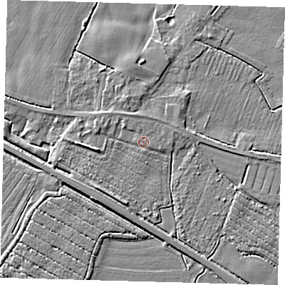 Shaded relief map of the ground around PE202NE, computed from Environment Agency LiDAR. The ground here sits at about 4 m above sea level and falls 5 m across the surrounding 800 m. Surface water reaching this point runs off ground lying to the north-north-west, 0.8 m higher.