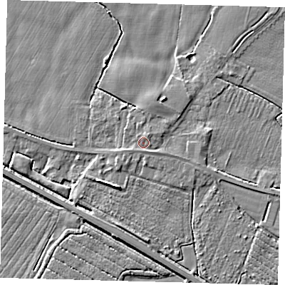 Shaded relief map of the ground around PE202NJ, computed from Environment Agency LiDAR. The ground here sits at about 4 m above sea level and falls 5 m across the surrounding 800 m. Surface water reaching this point runs off ground lying to the north-east, 1.1 m higher.
