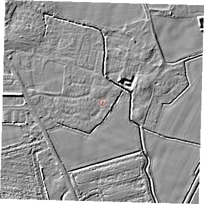 Shaded relief map of the ground around PE202NS, computed from Environment Agency LiDAR. The ground here sits at about 3 m above sea level and falls 5 m across the surrounding 800 m. Surface water reaching this point runs off ground lying to the east-south-east, 0.9 m higher.