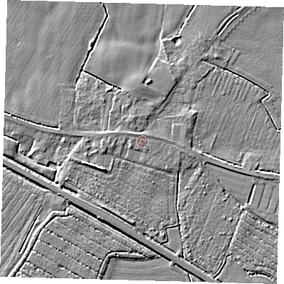 Shaded relief map of the ground around PE202NX, computed from Environment Agency LiDAR. The ground here sits at about 4 m above sea level and falls 5 m across the surrounding 800 m. The ground contributing surface water to this point lies to the north-north-west.