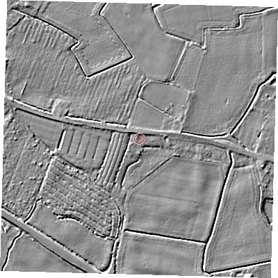Shaded relief map of the ground around PE202NZ, computed from Environment Agency LiDAR. The ground here sits at about 3 m above sea level and falls 5 m across the surrounding 800 m. Surface water reaching this point runs off ground lying to the north-east, 0.7 m higher.