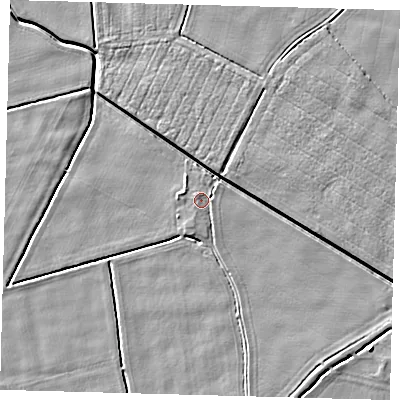 Shaded relief map of the ground around PE202PE, computed from Environment Agency LiDAR. The ground here sits at about 3 m above sea level and falls 5 m across the surrounding 800 m. Surface water reaching this point runs off ground lying to the west-north-west, 1.6 m higher.