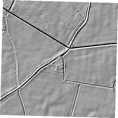 Shaded relief map of the ground around PE202PG, computed from Environment Agency LiDAR. The ground here sits at about 3 m above sea level and falls 5 m across the surrounding 800 m. Surface water reaching this point runs off ground lying to the west-south-west, 3.0 m higher.