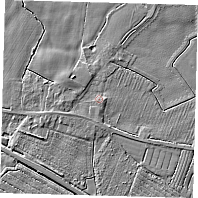 Shaded relief map of the ground around PE202PH, computed from Environment Agency LiDAR. The ground here sits at about 4 m above sea level and falls 5 m across the surrounding 800 m. Surface water reaching this point runs off ground lying to the east-south-east, 1.4 m higher.