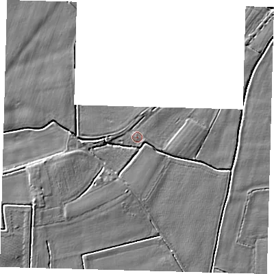 Shaded relief map of the ground around PE202PR, computed from Environment Agency LiDAR. The ground here sits at about 2 m above sea level and falls 4 m across the surrounding 800 m. Surface water reaching this point runs off ground lying to the north-north-east, 0.9 m higher.