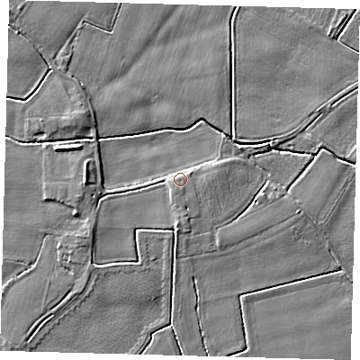 Shaded relief map of the ground around PE202PW, computed from Environment Agency LiDAR. The ground here sits at about 3 m above sea level and falls 4 m across the surrounding 800 m. Surface water reaching this point runs off ground lying to the south, 0.6 m higher.