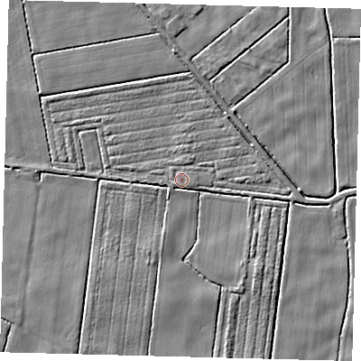 Shaded relief map of the ground around PE203BW, computed from Environment Agency LiDAR. The ground here sits at about 3 m above sea level and falls 3 m across the surrounding 800 m. Surface water reaching this point runs off ground lying to the east-south-east, 0.7 m higher.