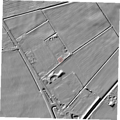 Shaded relief map of the ground around PE203FH, computed from Environment Agency LiDAR. The ground here sits at about 3 m above sea level and falls 6 m across the surrounding 800 m. Surface water reaching this point runs off ground lying to the east, 0.7 m higher.