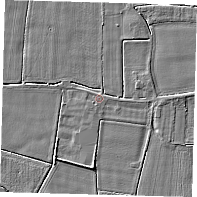 Shaded relief map of the ground around PE203HG, computed from Environment Agency LiDAR. The ground here sits at about 3 m above sea level and falls 5 m across the surrounding 800 m. Surface water reaching this point runs off ground lying to the east, 2.7 m higher.
