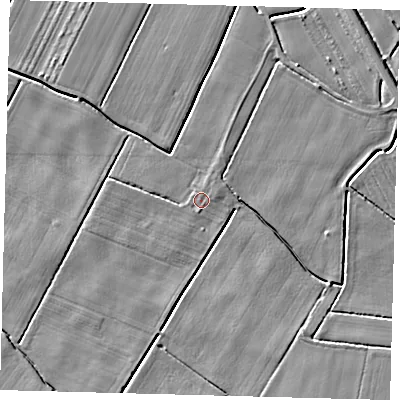 Shaded relief map of the ground around PE203NJ, computed from Environment Agency LiDAR. The ground here sits at about 3 m above sea level and falls 4 m across the surrounding 800 m. Surface water reaching this point runs off ground lying to the east-north-east, 0.6 m higher.