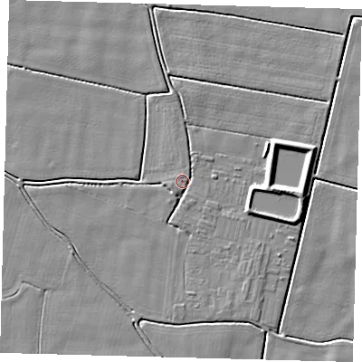 Shaded relief map of the ground around PE203NN, computed from Environment Agency LiDAR. The ground here sits at about 3 m above sea level and falls 5 m across the surrounding 800 m. Surface water reaching this point runs off ground lying to the south-south-east, 1.9 m higher.