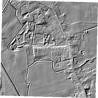 Shaded relief map of the ground around PE203NS, computed from Environment Agency LiDAR. The ground here sits at about 3 m above sea level and falls 5 m across the surrounding 800 m. Surface water reaching this point runs off ground lying to the east-south-east, 3.6 m higher.