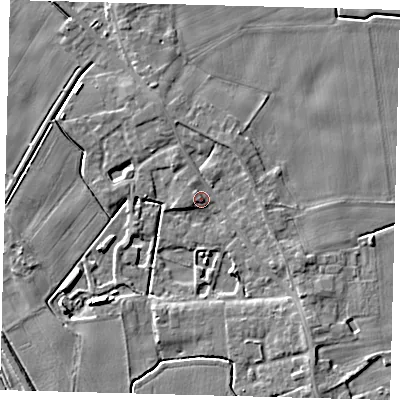 Shaded relief map of the ground around PE203NX, computed from Environment Agency LiDAR. The ground here sits at about 4 m above sea level and falls 5 m across the surrounding 800 m. Surface water reaching this point runs off ground lying to the north-west, 3.0 m higher.