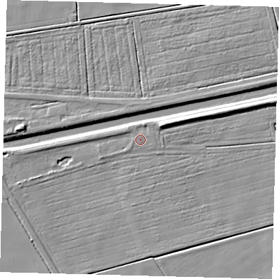 Shaded relief map of the ground around PE203PH, computed from Environment Agency LiDAR. The ground here sits at about 3 m above sea level and falls 7 m across the surrounding 800 m. Surface water reaching this point runs off ground lying to the north-east, 3.2 m higher.
