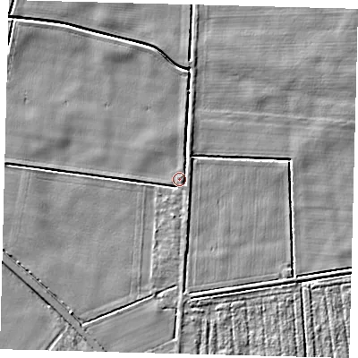 Shaded relief map of the ground around PE203PX, computed from Environment Agency LiDAR. The ground here sits at about 2 m above sea level and falls 4 m across the surrounding 800 m. Surface water reaching this point runs off ground lying to the south-west, 3.0 m higher.
